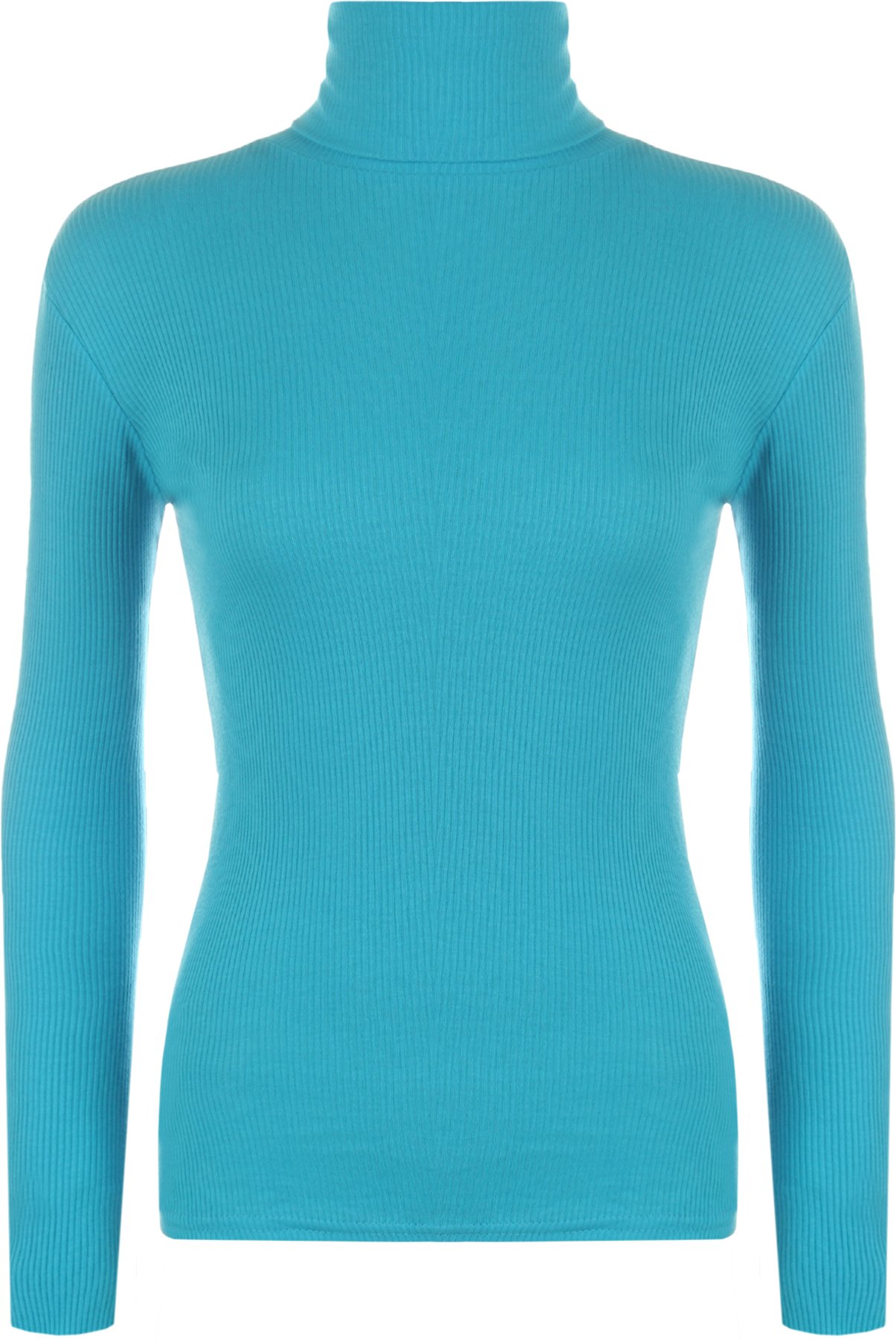 WearAll Ladies Ribbed Stretch Polo Neck Top Womens - Turquoise - 12/14