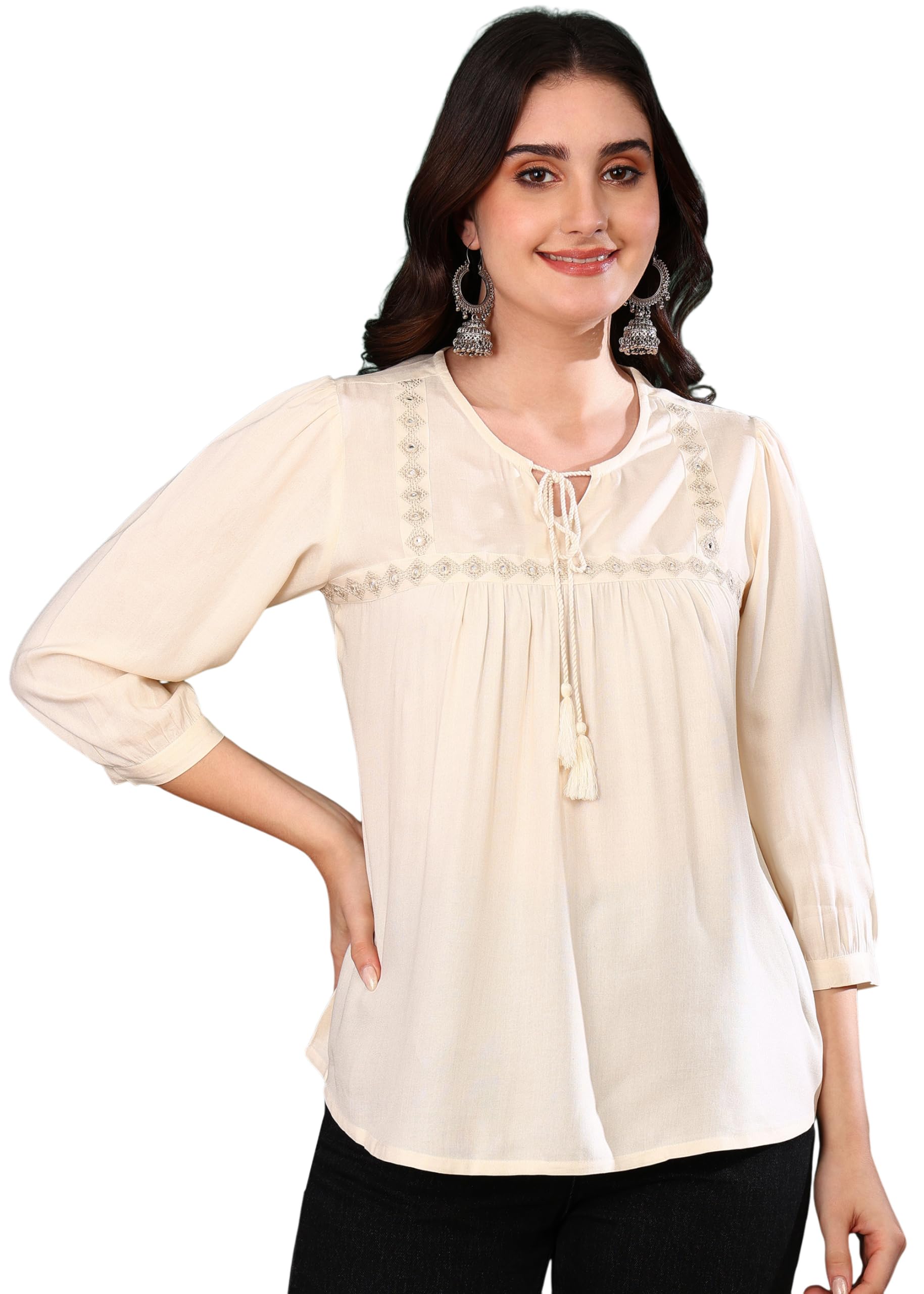 yash gallery Women's Cotton Regular Fit Embroidered Summer Tops-picture-1