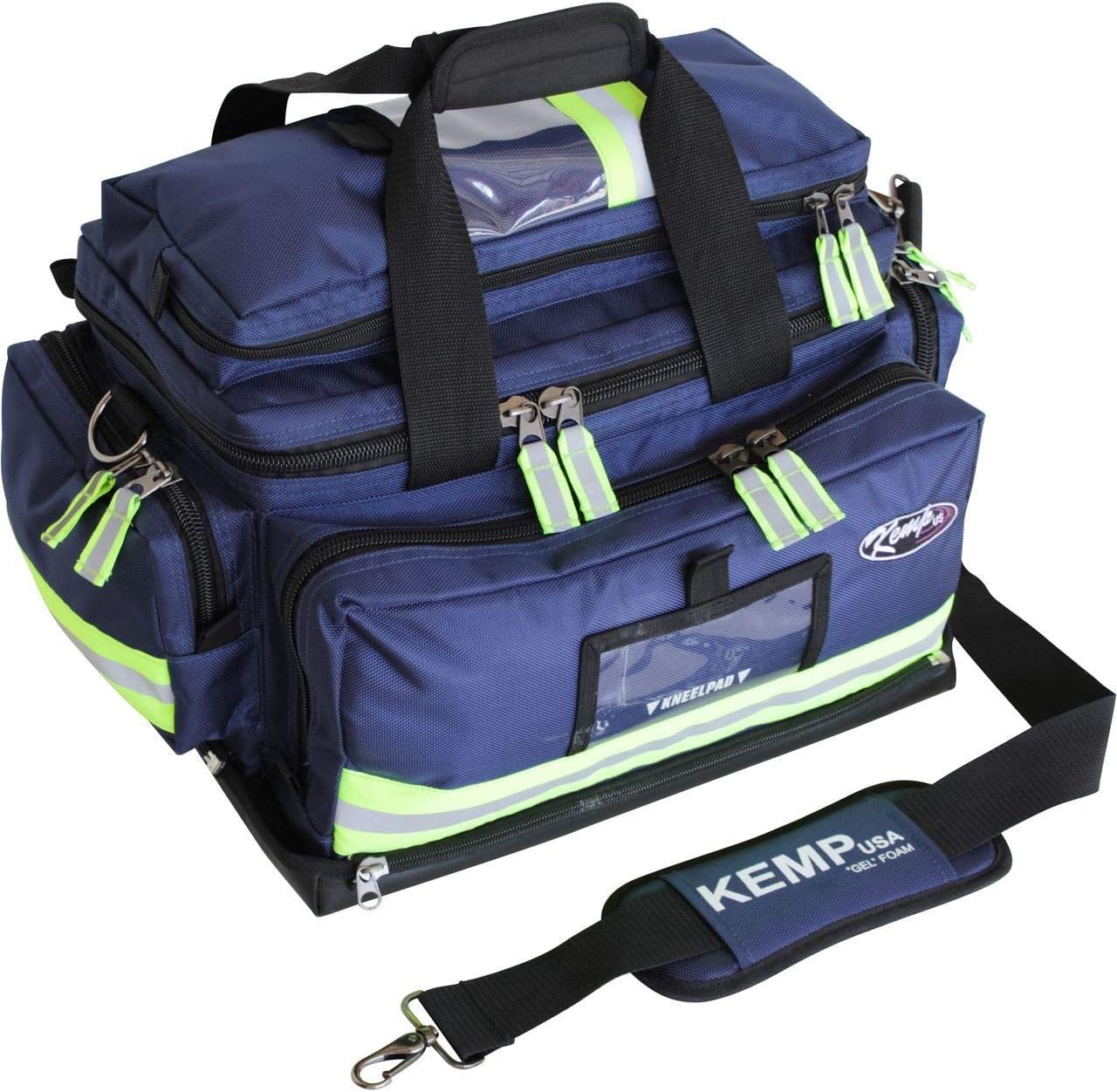 Kemp USA Professional Large Trauma Bag - EMS First Aid Kit & Emergency Survival Gear Organizer Storage for EMT First Responders - Navy Blue