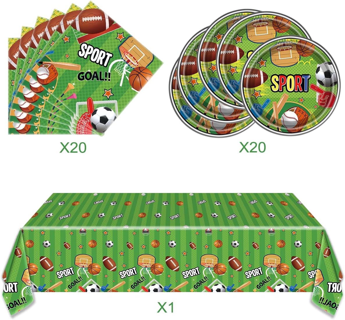 Sports Party Decorations Tableware Set All Star Plates Napkins All Sports Disposable Table Cover Baseball Football Soccer Dinnerware for Boy Birthday Party Decor Supplies - Image 3