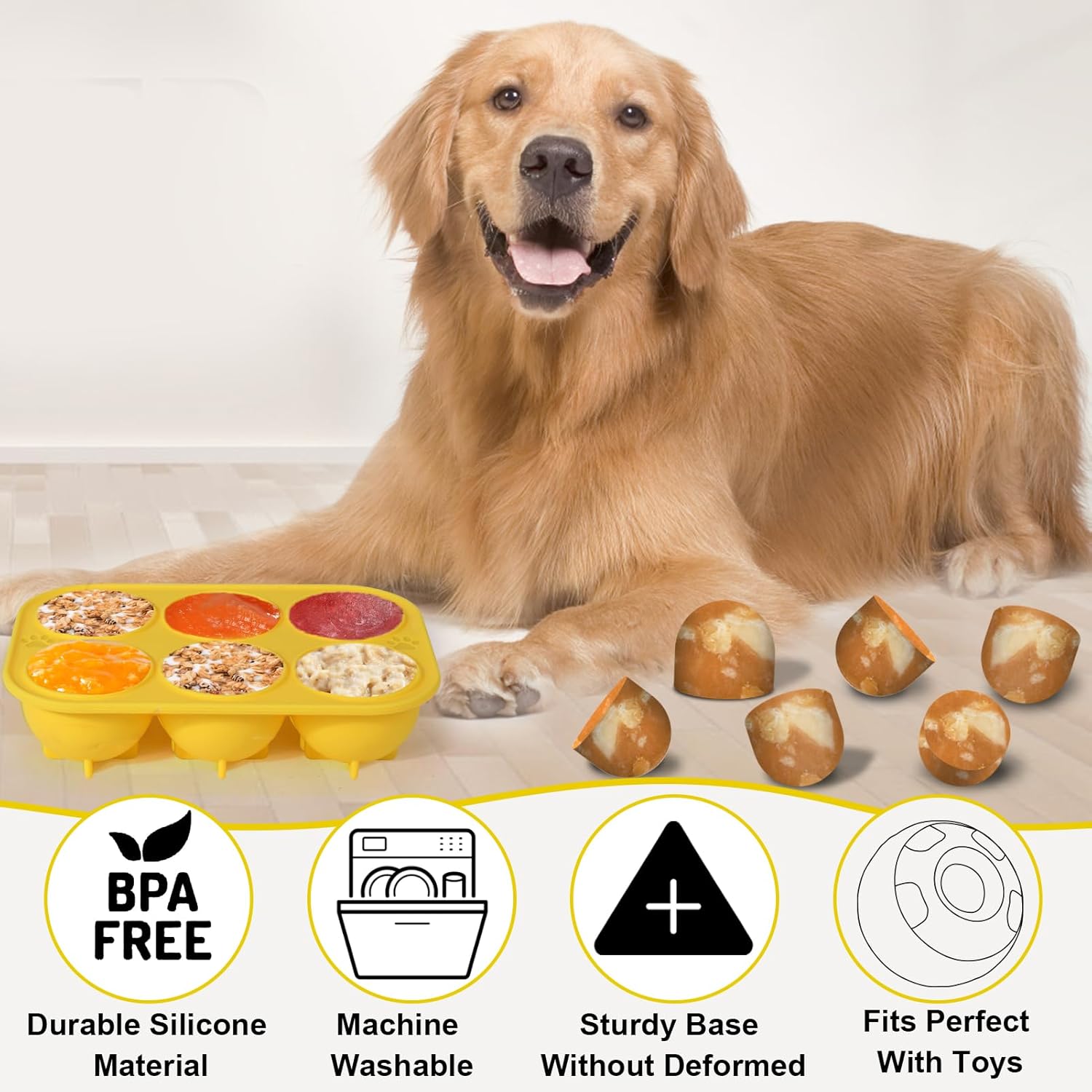 BABORUI 6 Cavities Dog Treat Molds with Lid for Woof Pupsicle XLarge 75lbs Up, Dishwasher Safe, Reusable Frozen Dog Treat Molds Silicone for Making Mix Refills Pops Ice Popsicle Treats (XL & Lid)