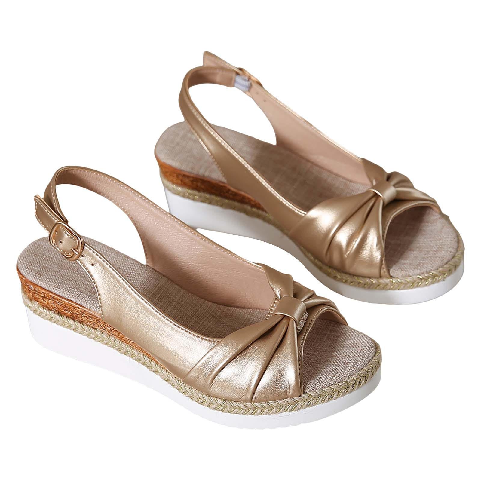 Sandali con zeppa da donna, estivi, con plateau Espadrille Bowknot, con punta aperta, con cinturino alla caviglia, regolabile, per il tempo libero, estivo