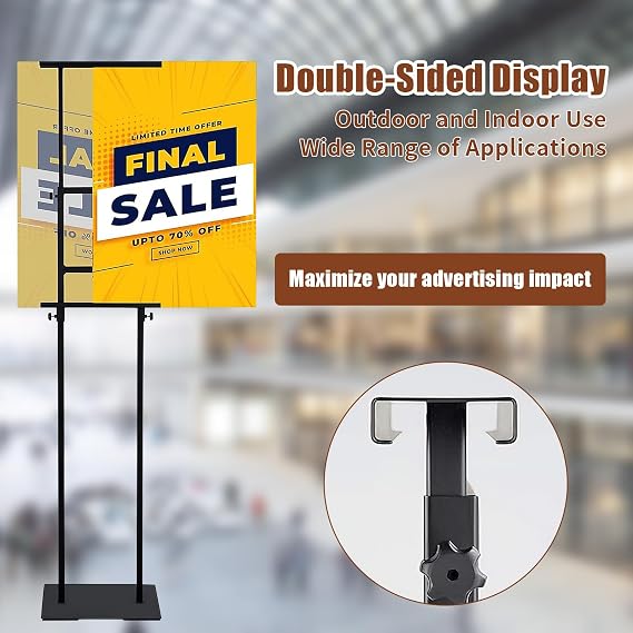 Signsxcel Poster Stand: Heavy Duty, Double-Sided, Adjustable Height, Iron, Black