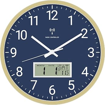 Foxtop Radio Wall Clock Digital & Analogue 30 cm with LCD Display - Digital Radio-Controlled Clock Wall Clock with Temperature Date Day of the Week Silent Kitchen Clock for Living Room Kitchen Bathroom