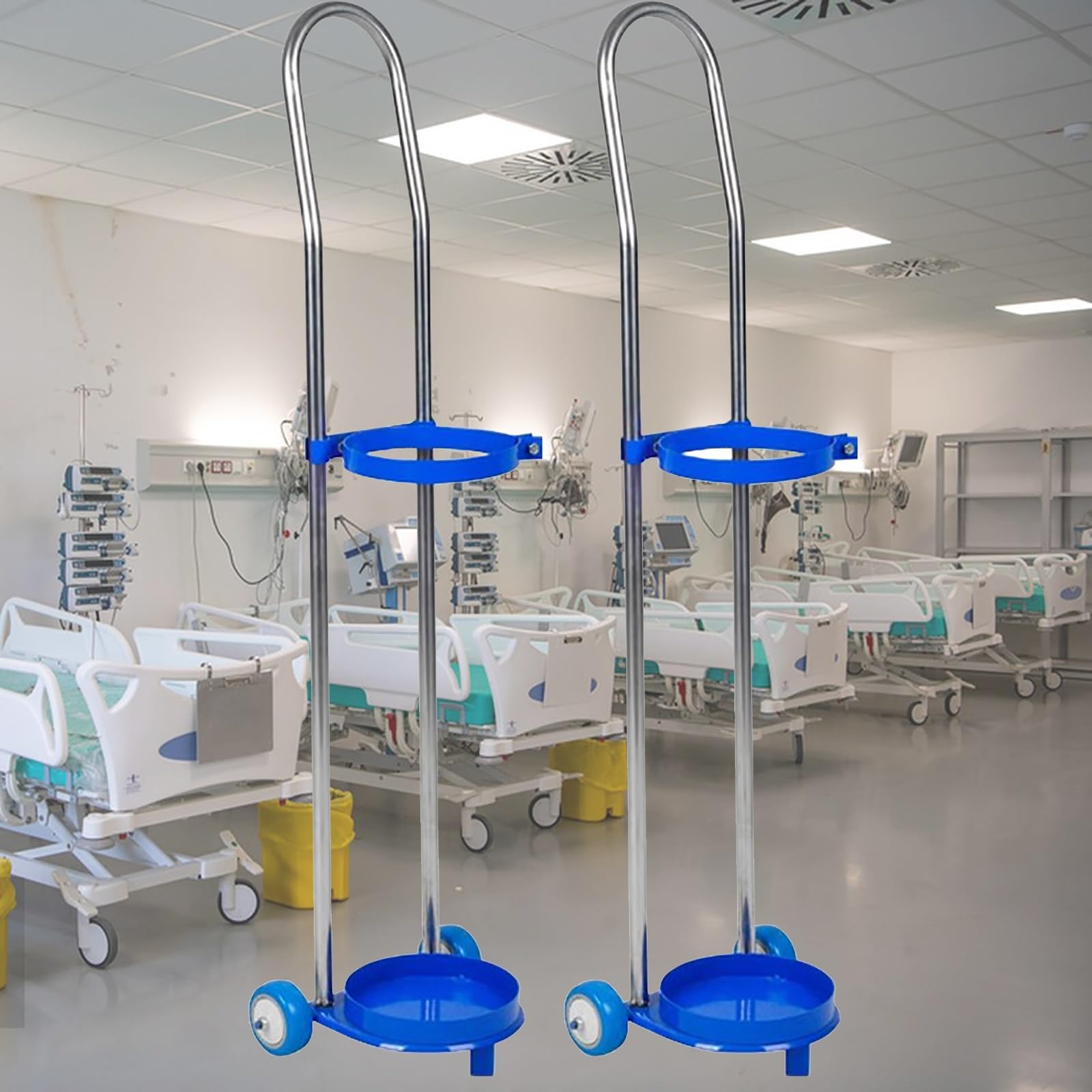 Wózek na butle z tlenem na kółkach 2 dwukołowy stojak do przechowywania butli gazowych, mały stojak na butle gazowe do szpitala/gospodarstwa domowego/fabryki/warsztatu, 2 szt. H-95 cm