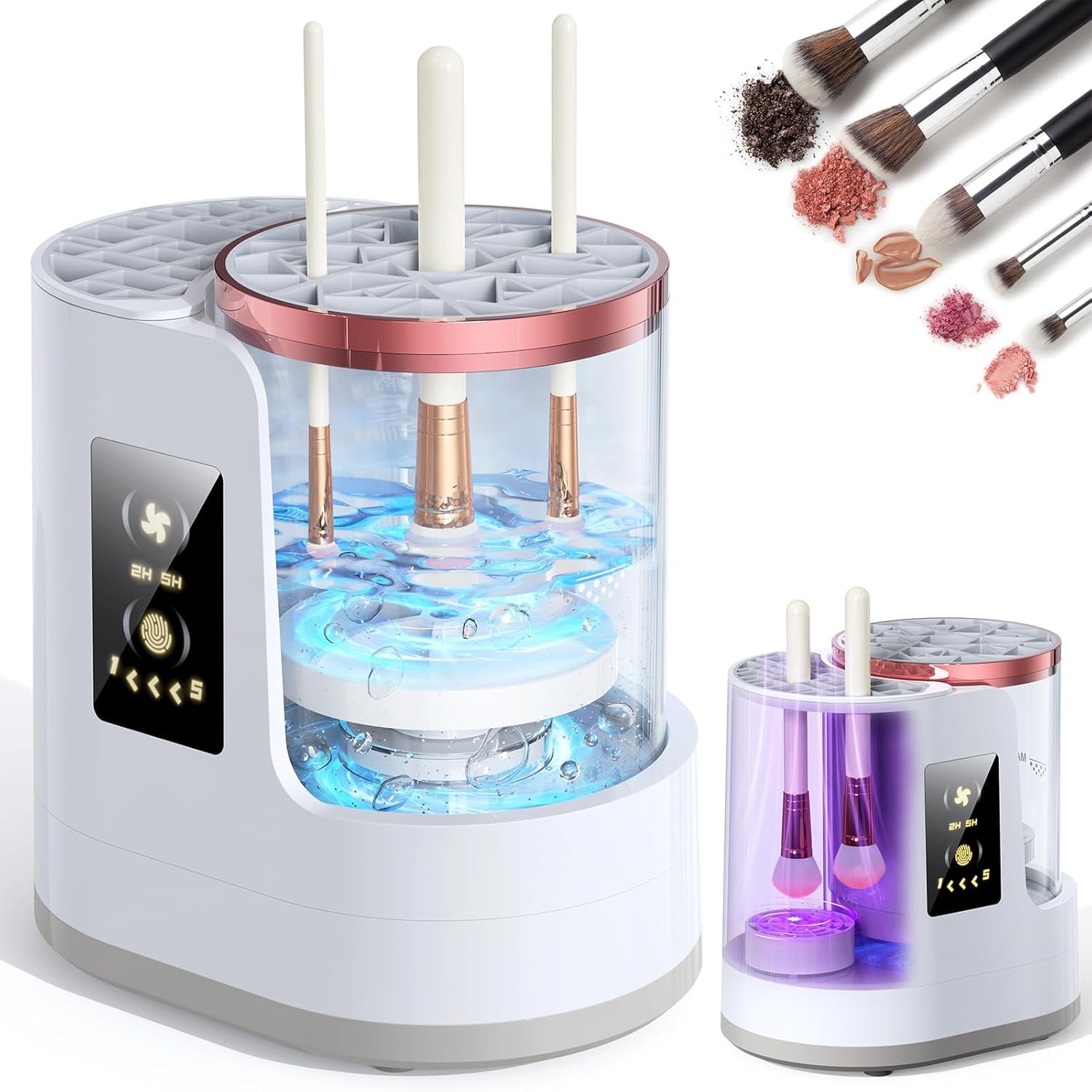 3-in-1 Electric Makeup Brush Cleaner | Automatic Brush Cleaning & Drying Machine with Dual-Direction Cleaning, Adjustable Dryer, Fits All Brush Sizes, for Makeup Brush Set, Blush Brush, Sponges