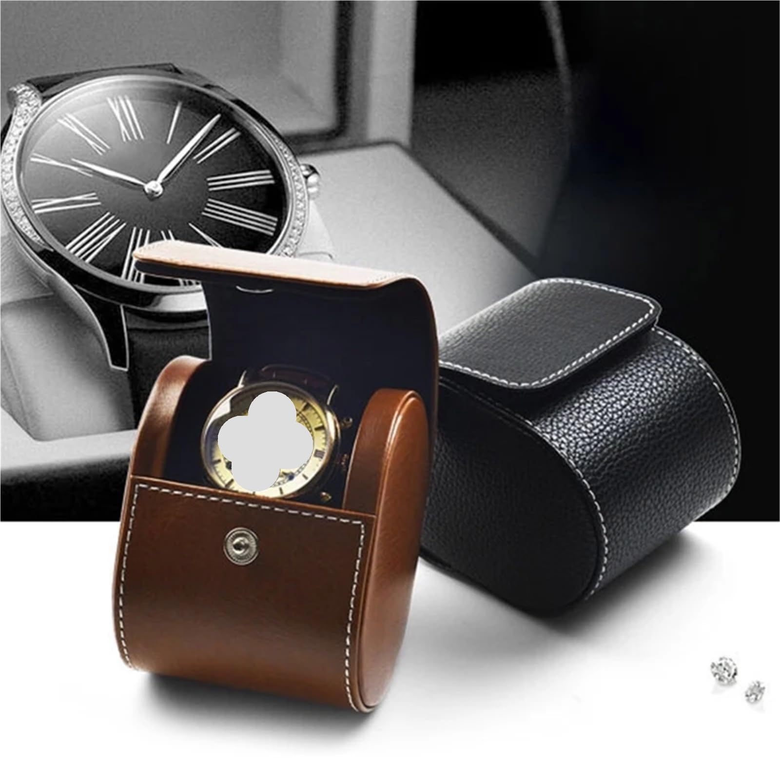 2 Stück 1 Slot Reise-Uhrengehäuse Für Uhren | Wasserdichte Armbanduhrenrolle aus PU-Leder for Schmuckdisplay, kommerzielles Geschenk(Black)