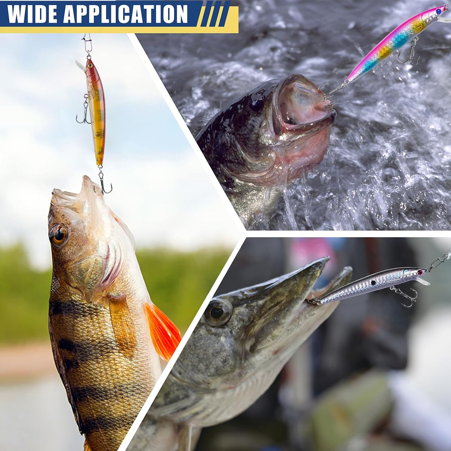 Jerkbait Fishing Lures Bass Fishing Suspending Jerk Bait Minnow Lures Kit | with Treble Hooks, 3D Eyes, Freshwater Saltwater Surf Fishing Lures for Bass Walleye Trout Pike