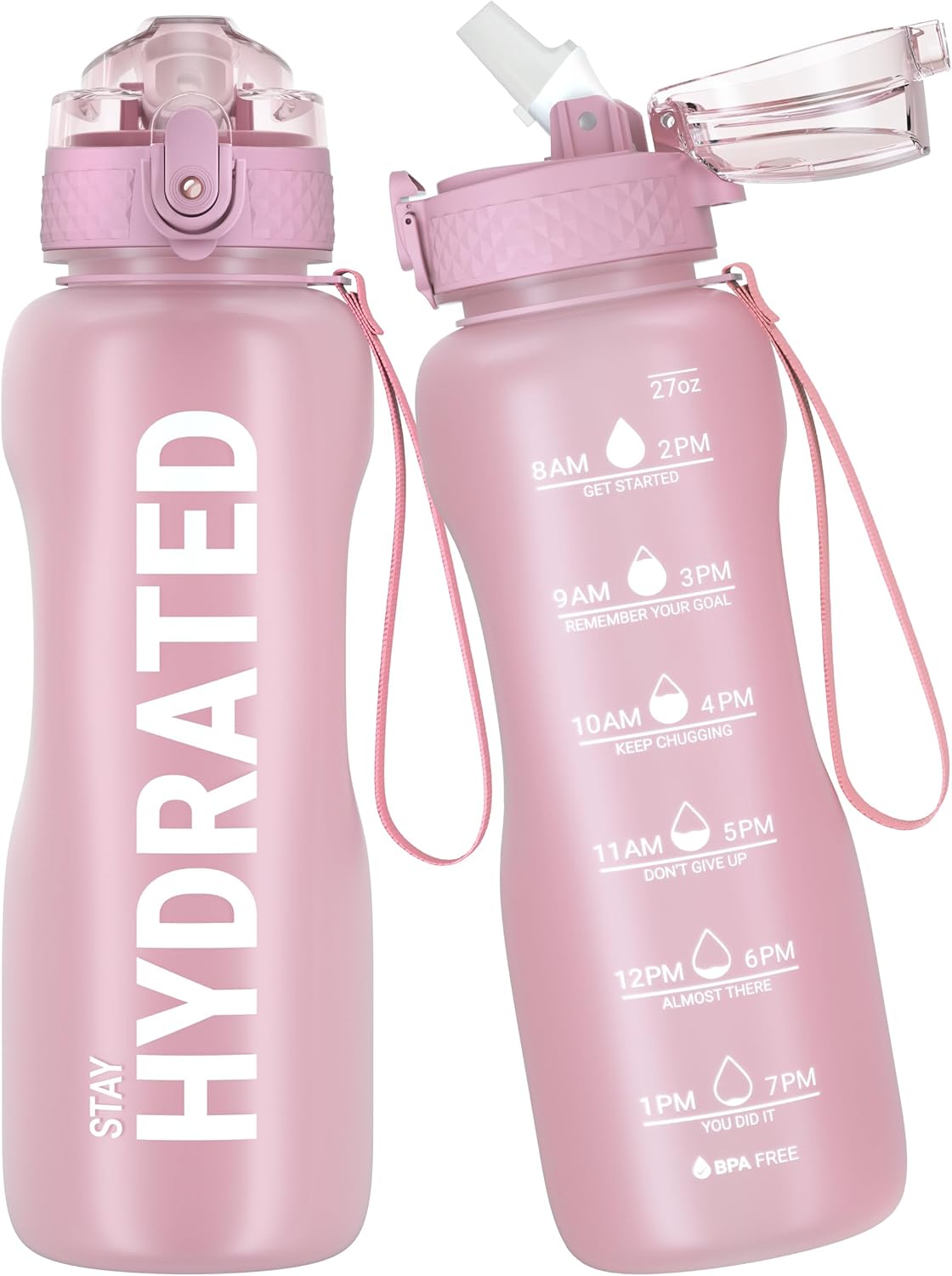 Gohippos Water Bottle, 27oz Motivational Sports Water Bottle with Time