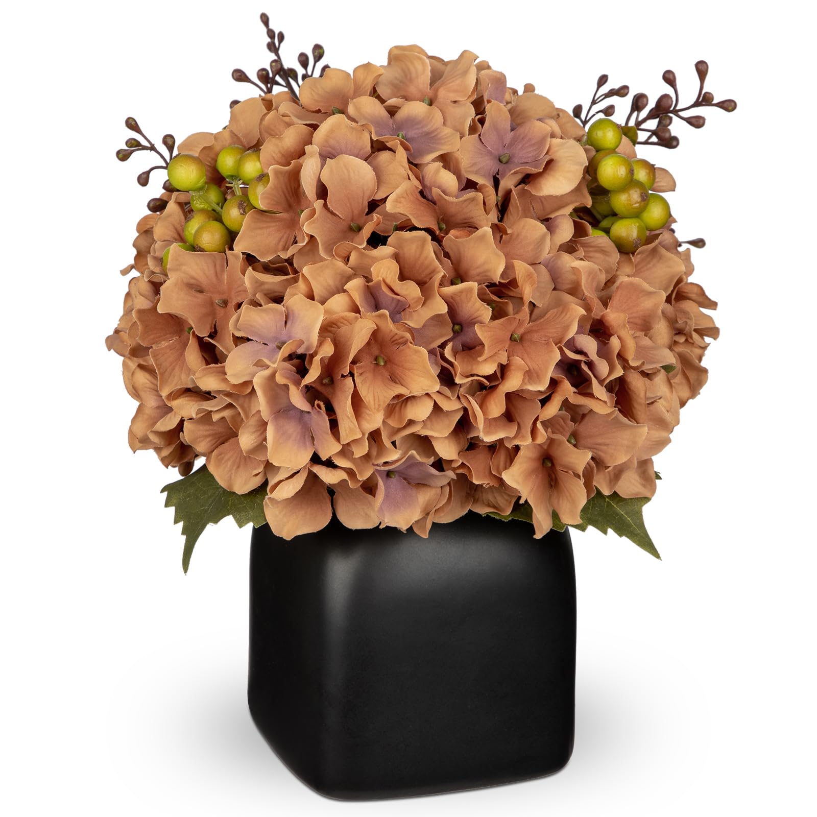 Arreglo de hortensias de seda Briful con jarrón negro de cerámica de alta gama