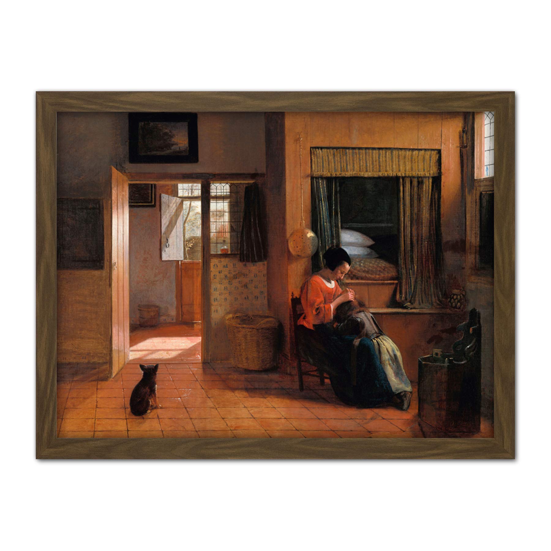 Artery8 Pieter De Hooch Mother Delousing Her Child'S Hair Artwork Framed Wall Art Print 18X24 Inch