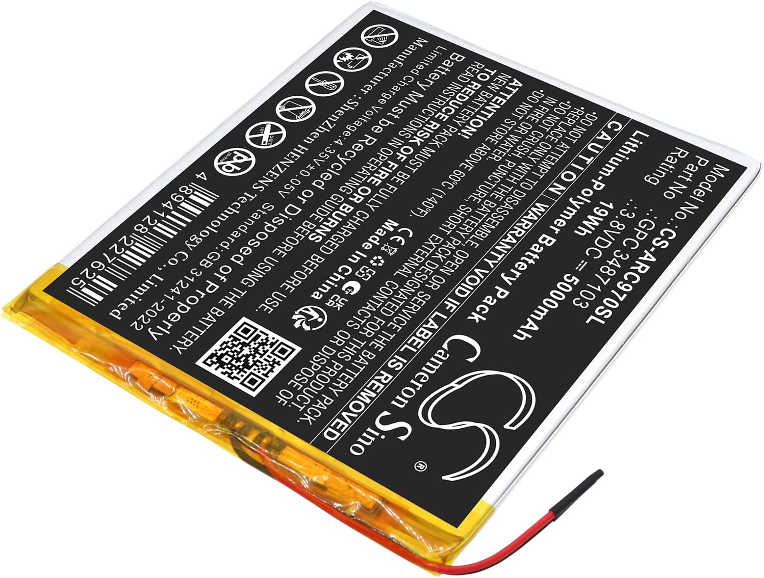 Battery for Archos AC97CPL,97C Platinum PN: GPC 3487103 5000mAh