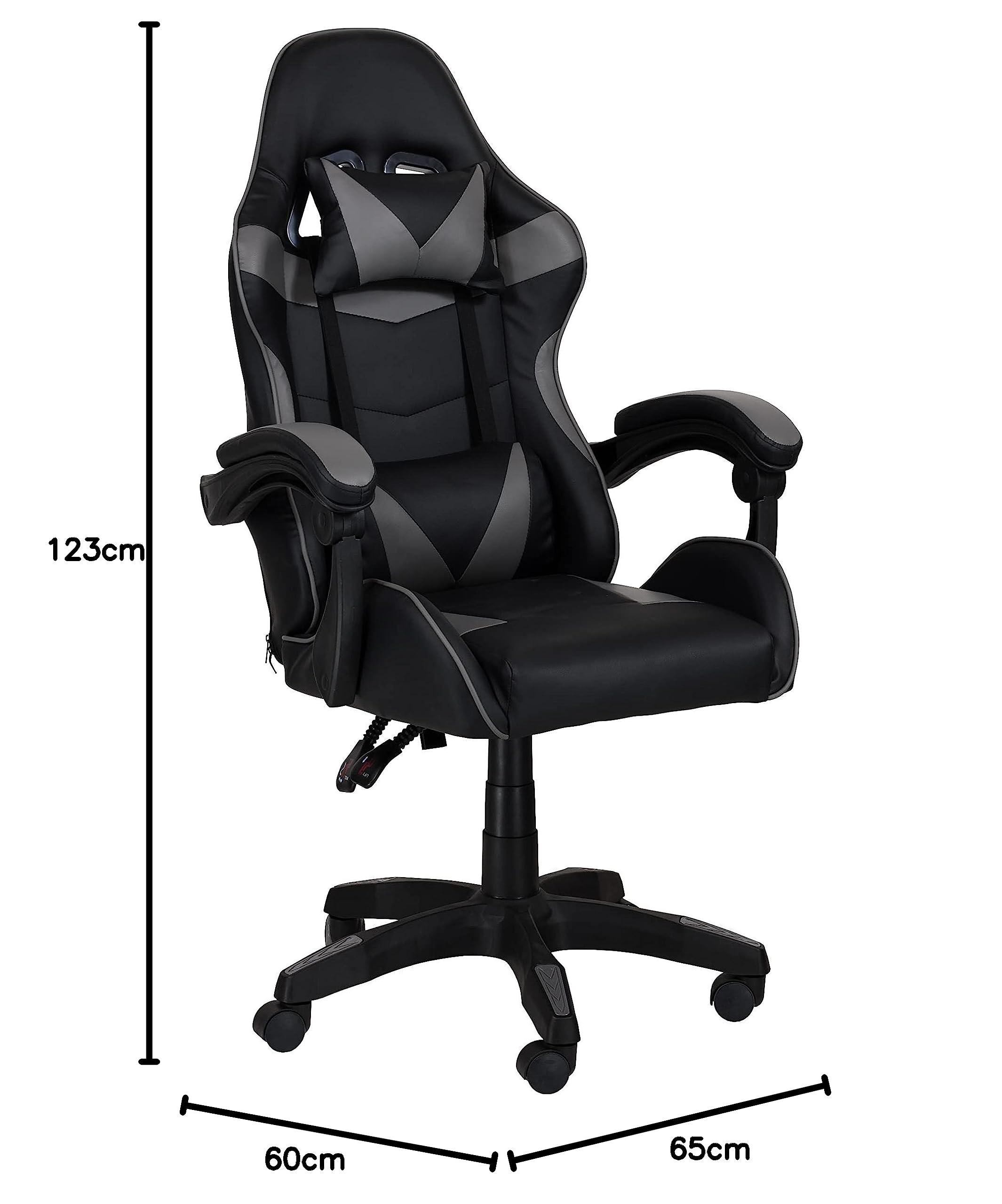 Totò Piccinni Sedia GAMING Ergonomica Reclinabile Girevole con cuscini in similpelle con rotelle e poggiatesta (Grigio)