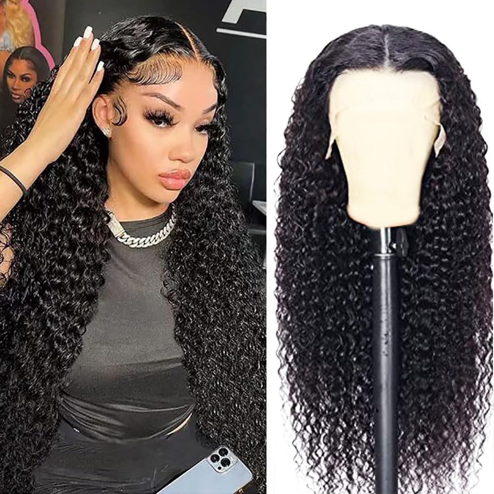 Curly Wave Human Hair Wig 13X4 Lace Echthaar Perücke Damen Glueless Wig Wear and Go Pre Plucked 150% Density Unprocessed Remy Hair for Women Natural Black 14 Zoll