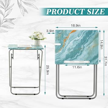 Sintuff 4 Pcs TV Tray Table Folding Table with Cup Holder Portable Snack Tables Heavy Duty Dinner Tray Foldable Side for Living Room for Couch & Sofa(Blue)