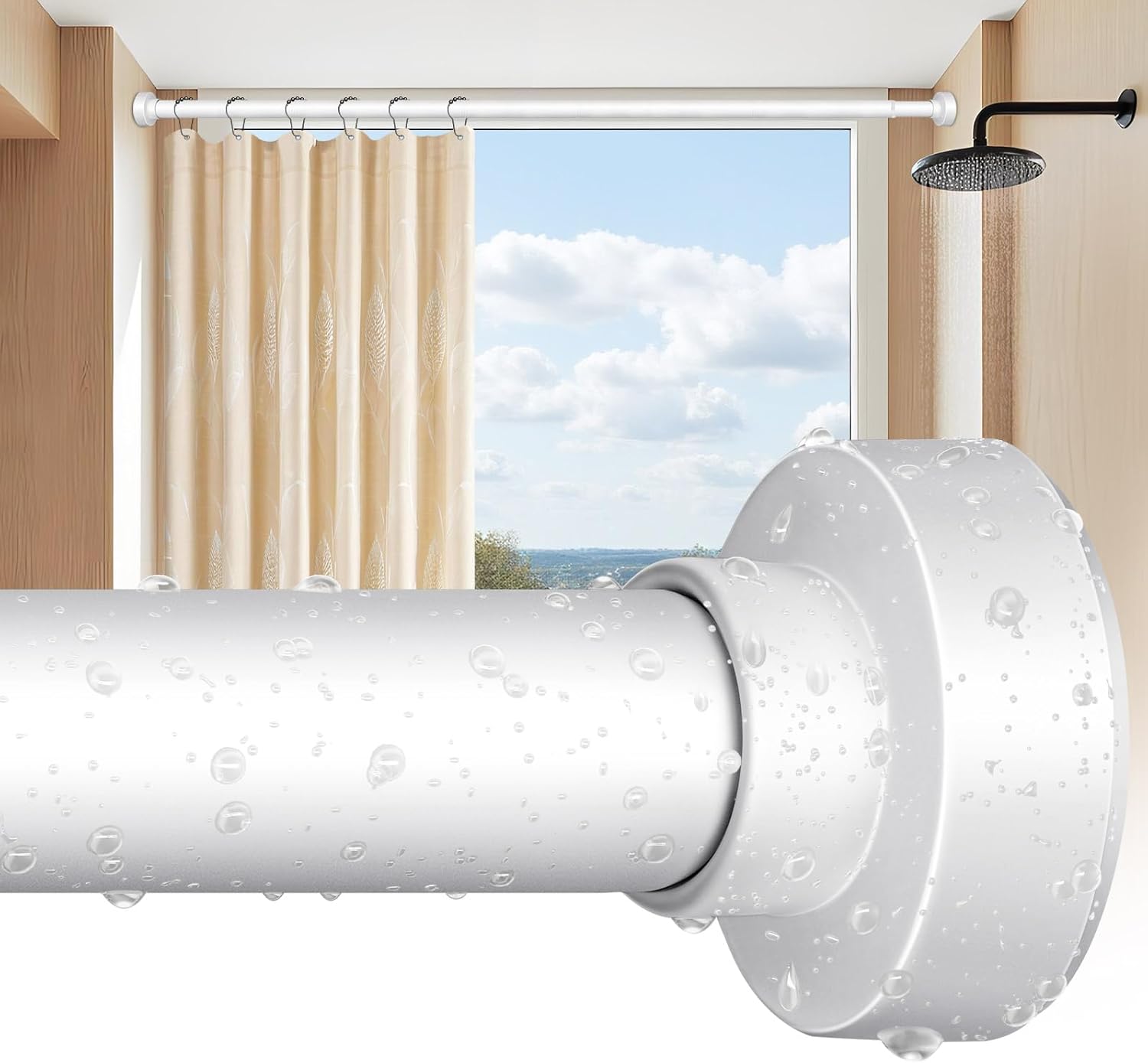 YNL Shower Curtain Rod 34-96 Inches, Non-Slip, Never Rust, No Drill Spring Tension Curtain Rod for Bathroom Window Stainless Steel, White White L:34-96 Inches