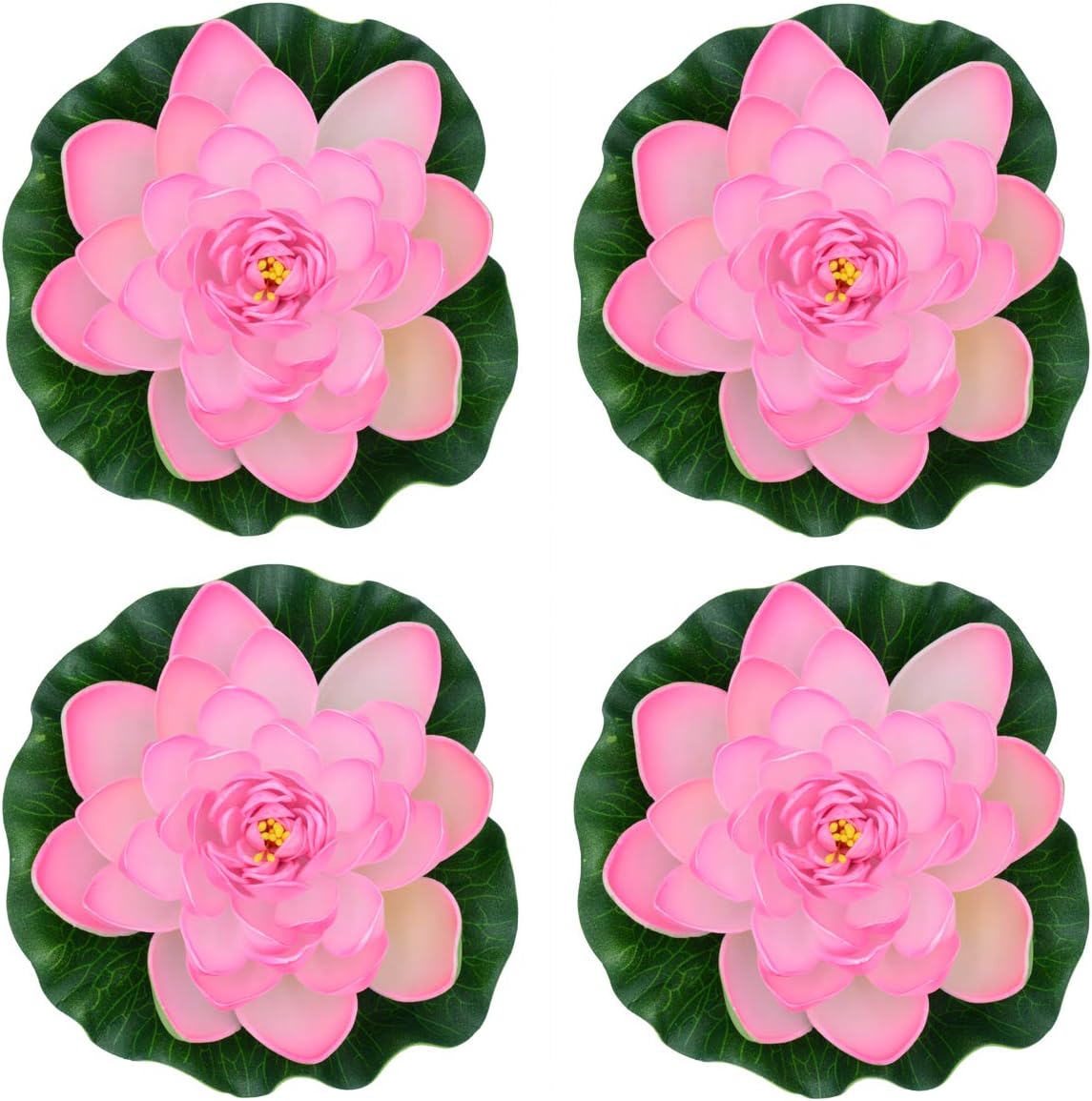7 Inches Artificial Lifelike Floating Foam Lotus Flower Water Lily for Garden Pond Decor, Set of 4 (Pink)