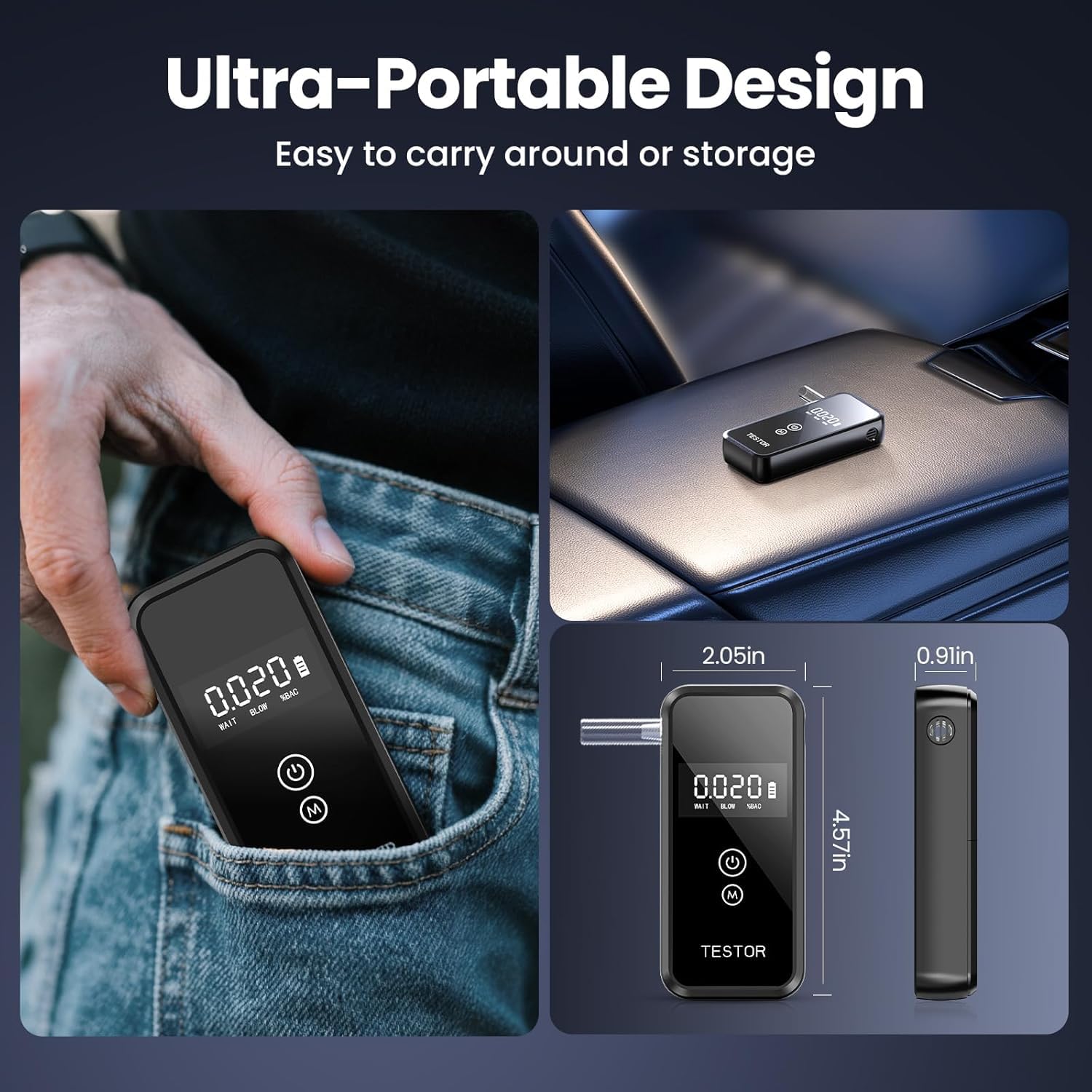 Alcoholimetro, Alcoholimetro Homologado Digital con Pantalla LCD Azul, Detector Profesional del Nivel de Alcohol con Gran precisión para uso personal y profesional, 8 boquillas Reutilizables【Negro】 — view 7