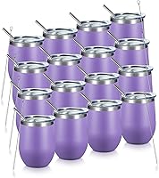 Vista 32 de COMOOO Vaso de vino de 12 onzas con tapa y popote, copa de vino de acero inoxidable, copa de vino de doble pared aislada al vacío para vino, Blanco