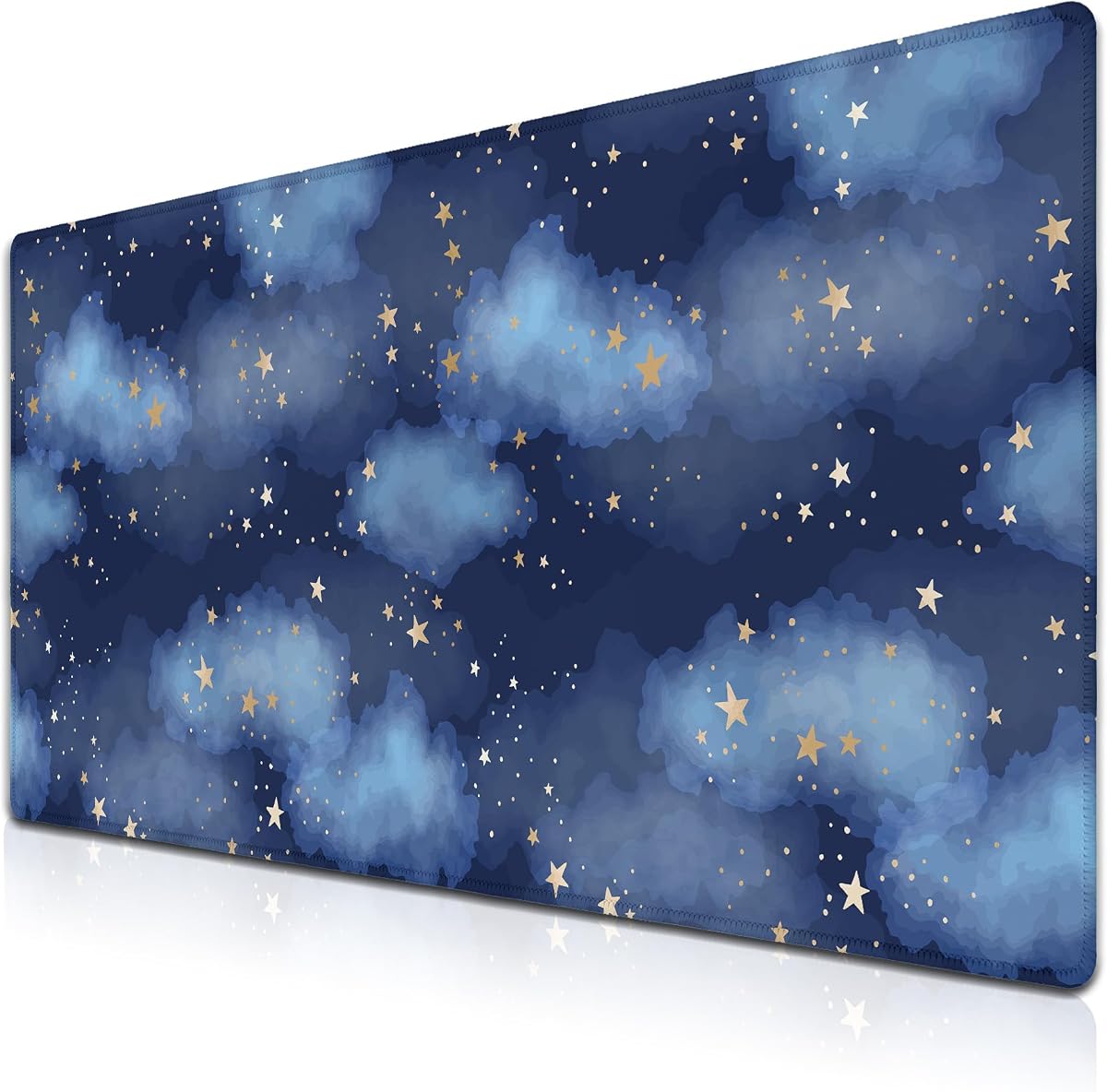 Large Desk Mat Dark Blue, Keyboard Mouse Pads Desktop Mats, Long Gaming Mouse Pad Non-Slip Rubber Base, 35.4 X 15.7 inch for Work/Game/Office/Home Watercolor Night Sky Galaxy Universe Space