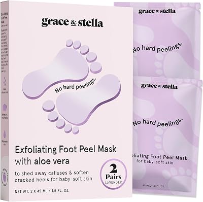 grace & stella Award-Winning Foot Peel Mask - Foot Peeling Mask with Aloe Vera - Moisturizing Foot Mask for Dry Cracked Feet - Foot Exfoliator for Baby Soft Feet (2 Pairs, Lavender)