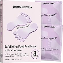 grace & stella Award-Winning Foot Peel Mask - Foot Peeling Mask with Aloe Vera - Moisturizing Foot Mask for Dry Cracked Feet - Foot Exfoliator for Baby Soft Feet (2 Pairs, Lavender)