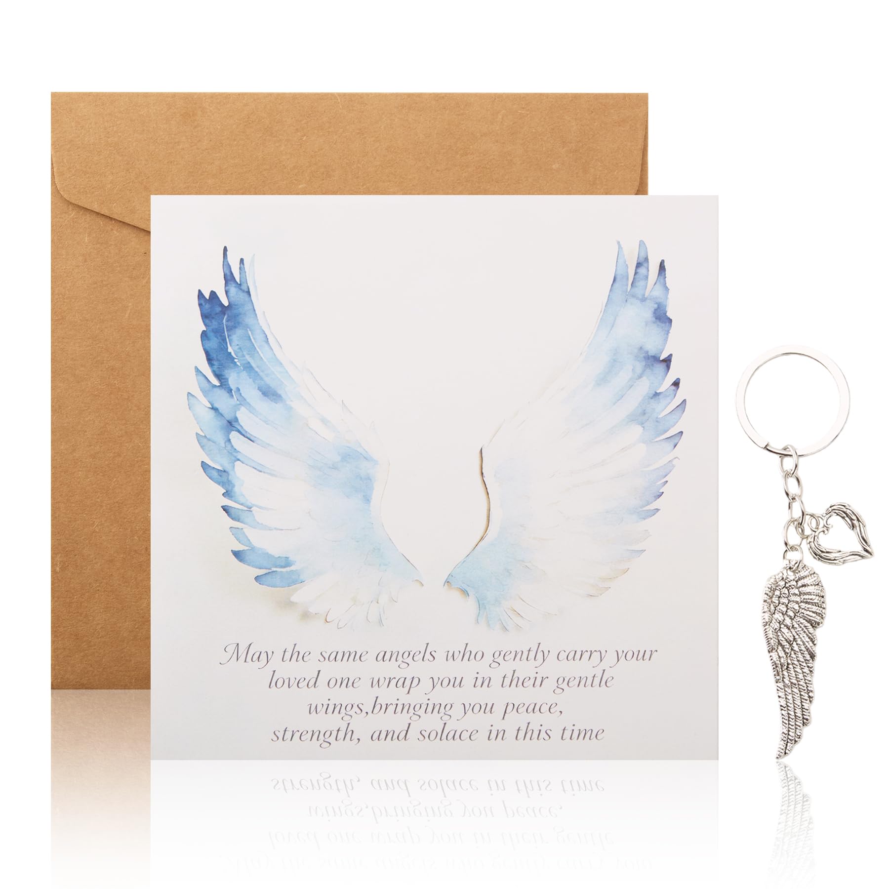 Wasise Bereavement Card - Sympathy Cards, Bereavement Card with Envelope, Wings Keychain, Angel Wings Heartfelt Poem, Condolences Card, Bereavement Gifts for Loss of Dad Mum, Unique Memorial Gift