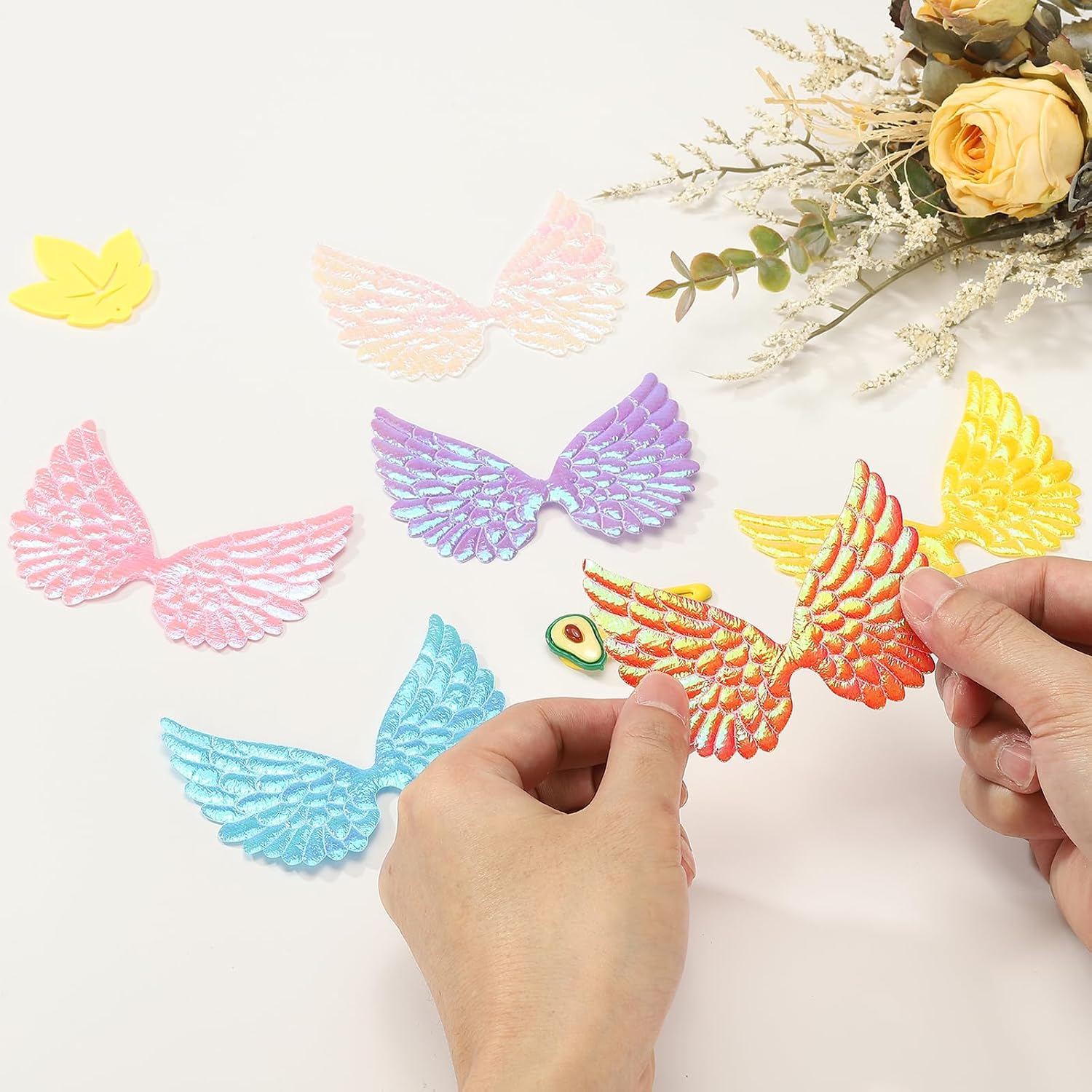 PATIKIL 24Pcs Angel Wings for Crafts, Small Black Glitter Angel Wings Ornament Fabric Wings Sew on Patches for Backpacks Dress DIY Crafts (5.3 Inch)