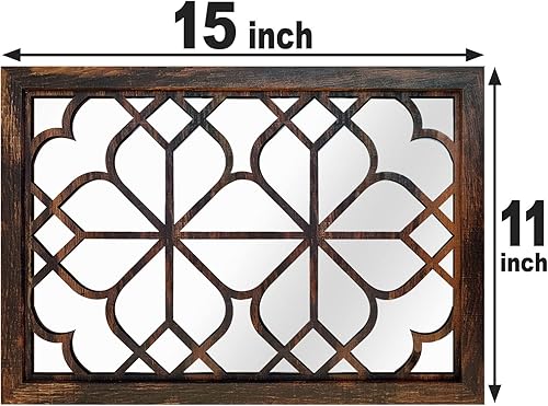 Miniatura 7 de Wocred Juego de 2 espejos rectangulares de pared, hermoso espejo rústico de estilo rústico, espejo de entrada de color caramelo para renovación de