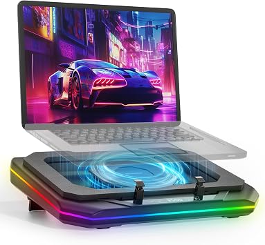 Gaming Laptop Cooling Pad with 3500RPM Powerful Turbofan, RGB Laptop Cooler Stand with 3 USB Ports, Ergonomic Adjustable Height Laptop Fan for 12-19 Inch Notebooks, Office & Gaming