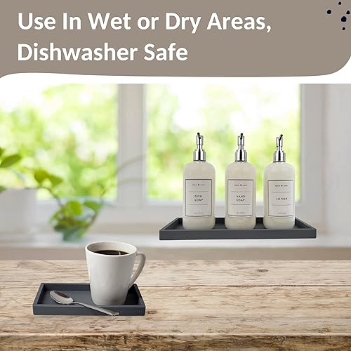 Miniatura 127 de Bandeja de encimera y tocador, 2 bandejas pequeñas de silicona de 7.7 pulgadas, bandeja de jabón de cocina, soporte para jabón de cocina, Gris