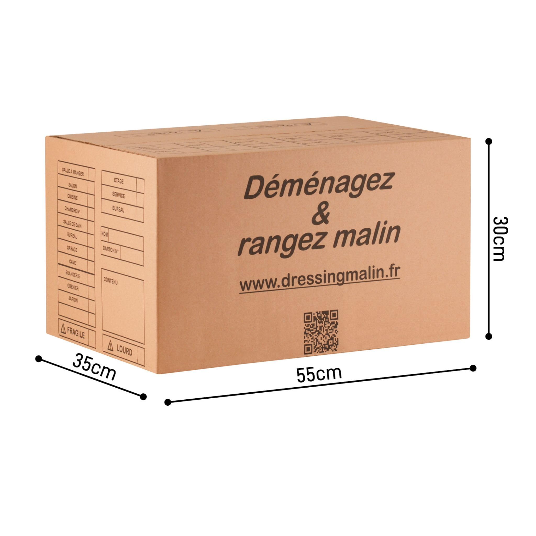 Kit déménagement T2 complet 43 pièces cartons standard 57L livres 28L papiers bulle biodégradables adhésif 68m film bulle