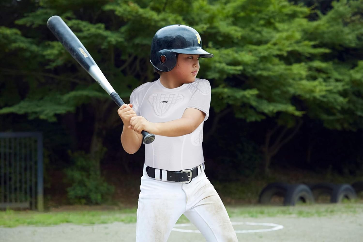 TUOY Youth Boys Padded Protective Shirts Paddded Compression Shirts for Football Paintball Baseball