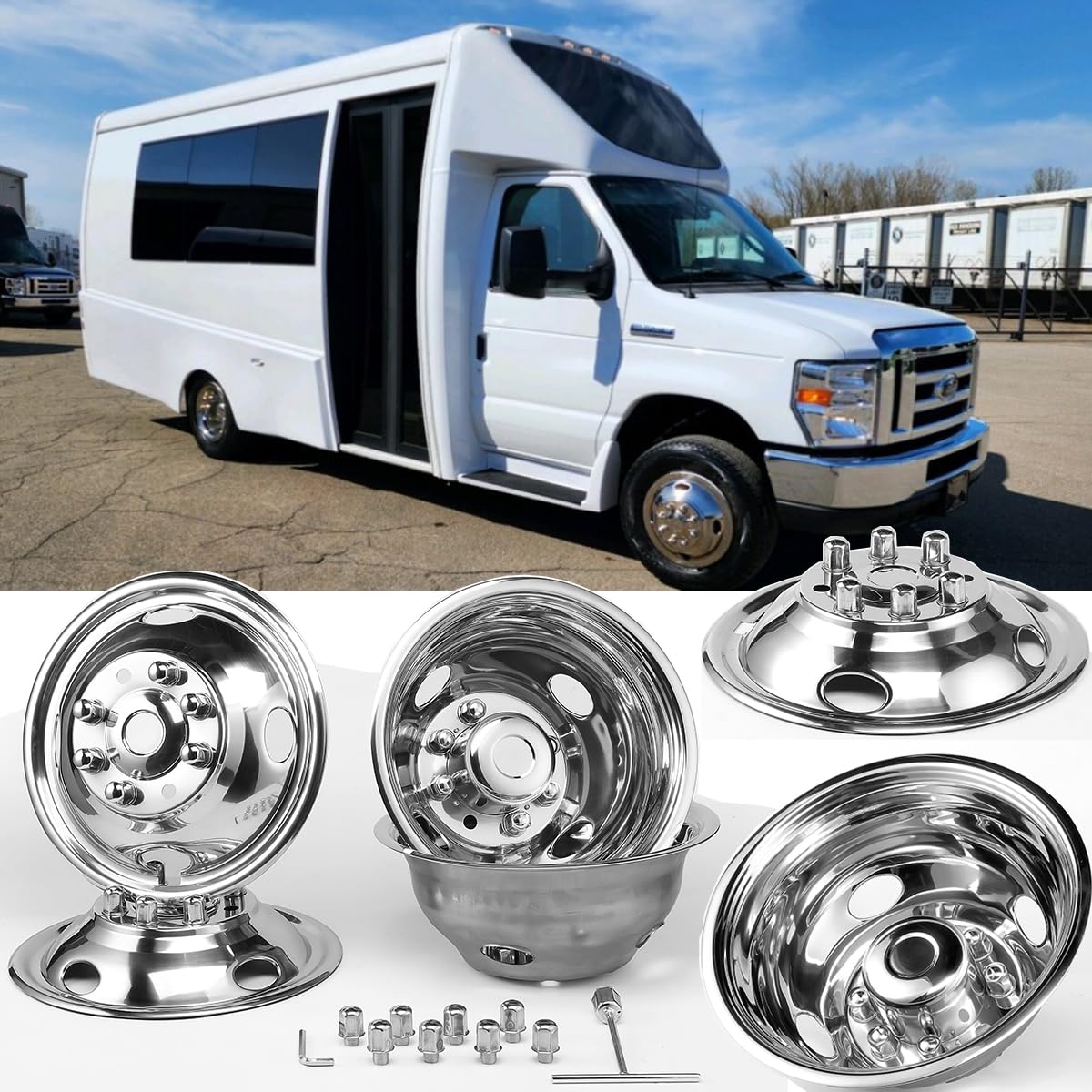 16" Dually Wheel Simulator fit for 1974-1998 Ford F350;1992-2021 E350/E450