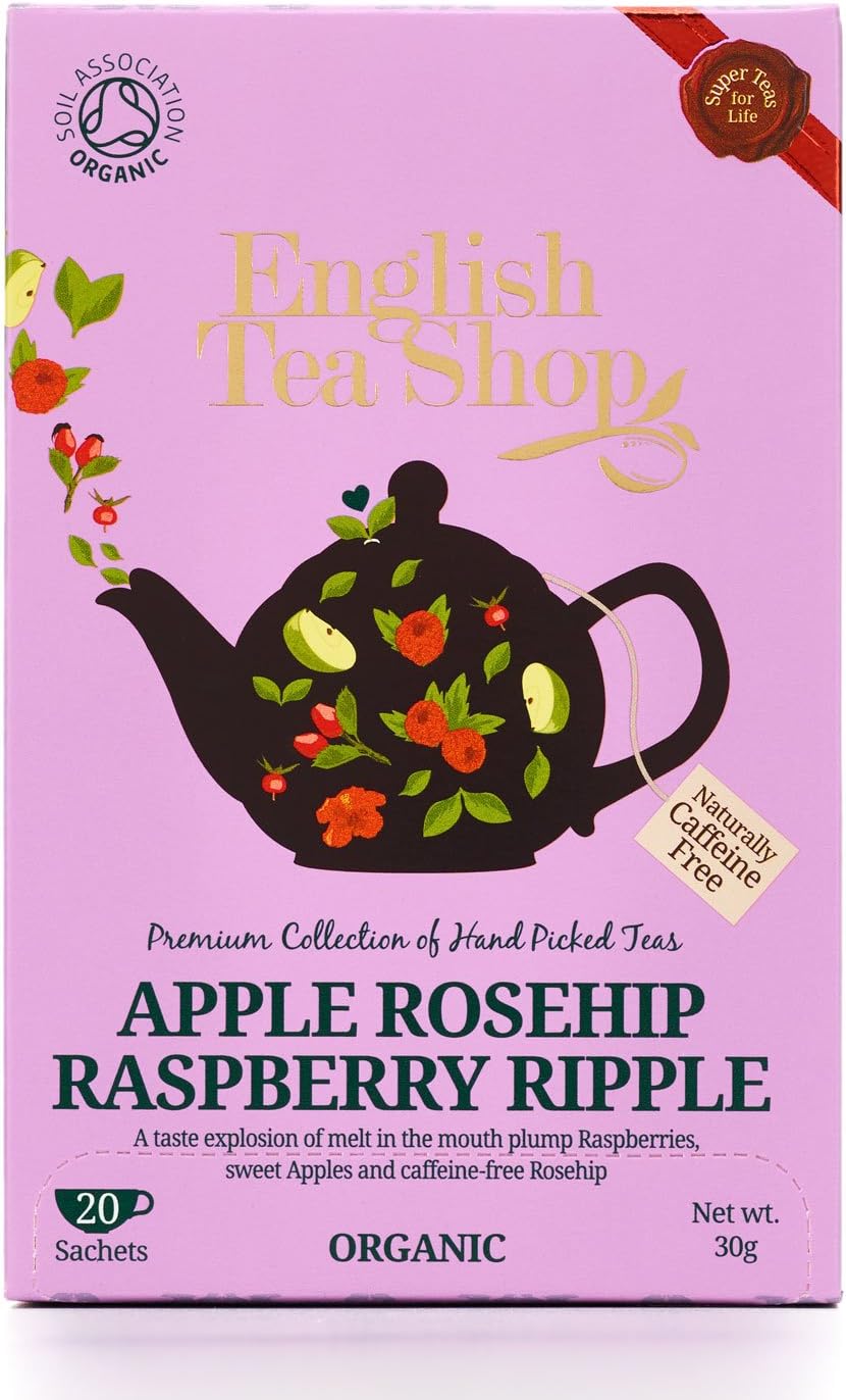 English Tea Shop Organic Apple Rosehip Raspberry Ripple Super Teas - 20 Paper Tea bag Sachets (Pack of 3, Total 60 Tea Bags)