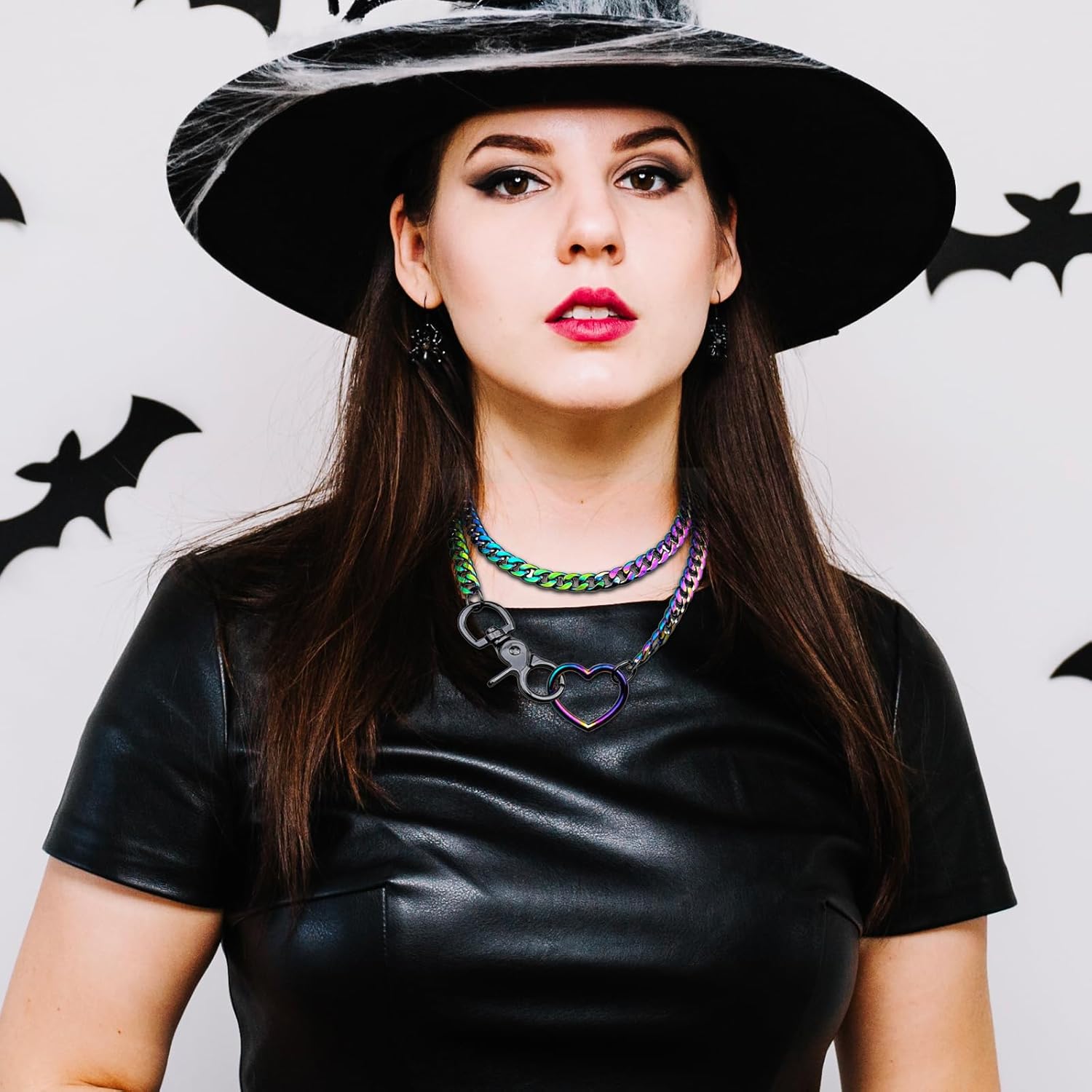 OIDEA Women's Slip Chain Necklace: 2 Pcs Black Red Heart O-Ring Lariat Y-Necklace Punk Gothic Chunky Cuban Choker - Image 2