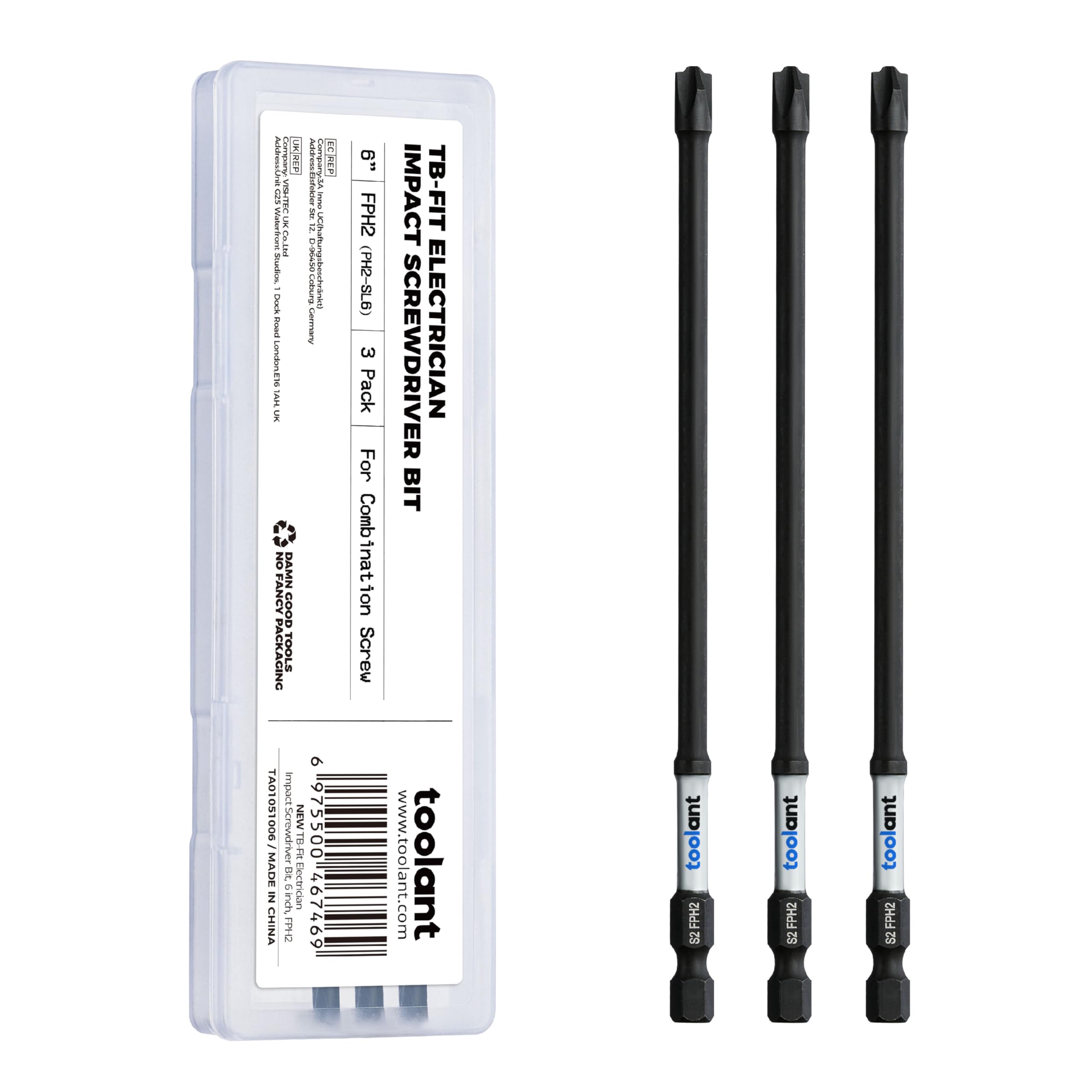 toolant TB-Fit Electrician Impact Screwdriver Bit Set, 3pcs 6 Inch