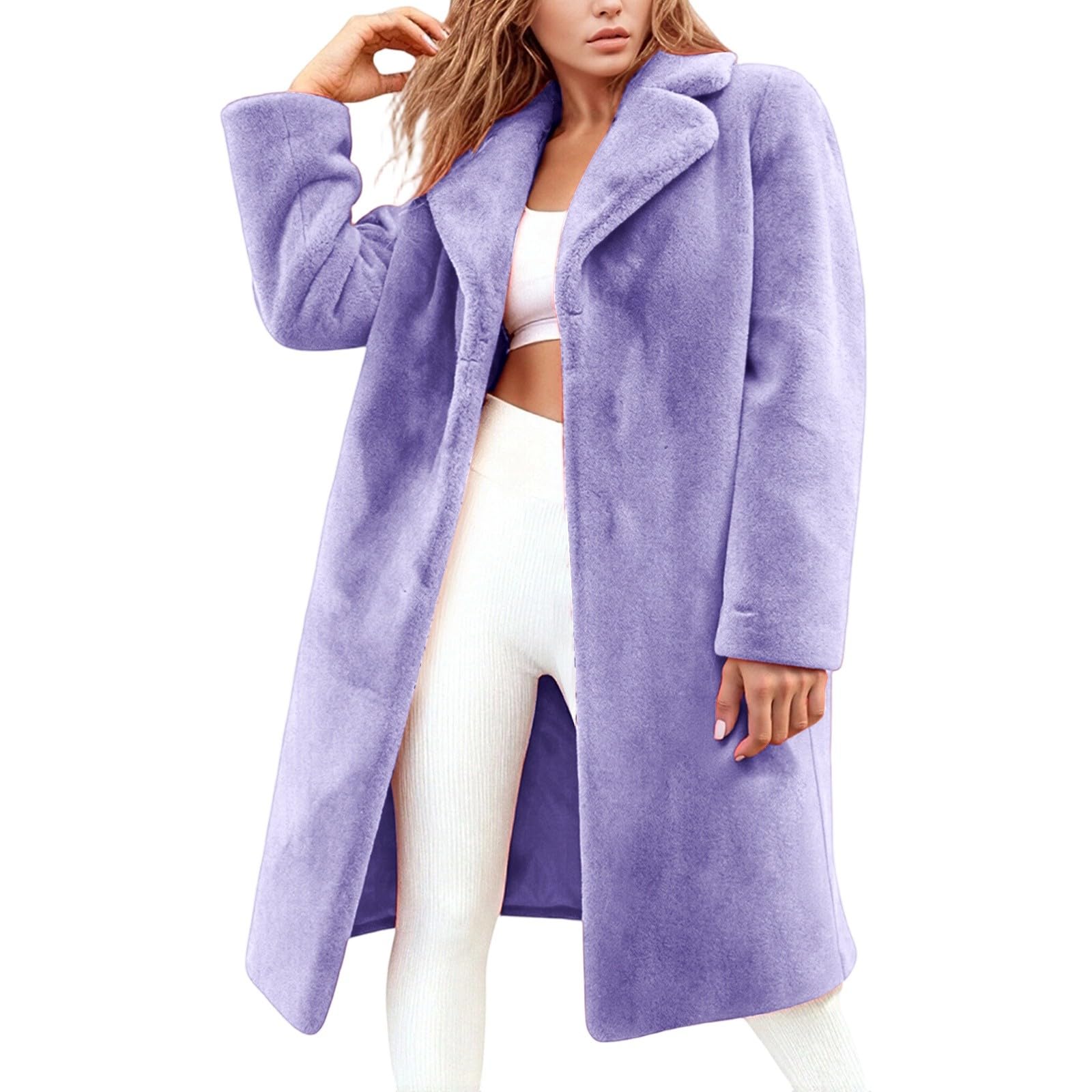 Generisch 2026 Elegante abrigo de forro polar de longitud media con cinturón para una comodidad de ropa exterior sofisticada estilo chaqueta de invierno para mujer
