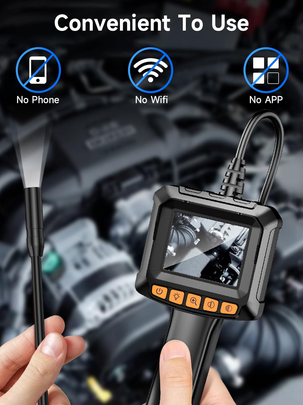 Cámara endoscópica con luz, Moman EOS1 Boroscopio 1080P HD, cámara de inspección digital de 2.4 pulgadas, pantalla IPS IP67, impermeable, boroscopio de mano, cámara de drenaje de serpiente con 8 luces