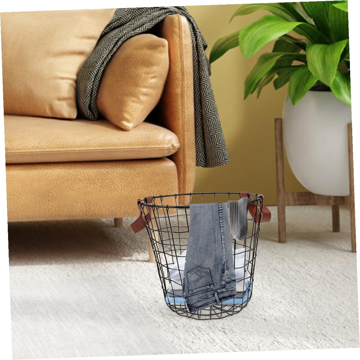 Panier à Bois Solide et Peu Encombrant en Fer Noir 2 Pièces de Chauffage avec Poignées Pliables Grosse Capacité pour Rangement Extérieur