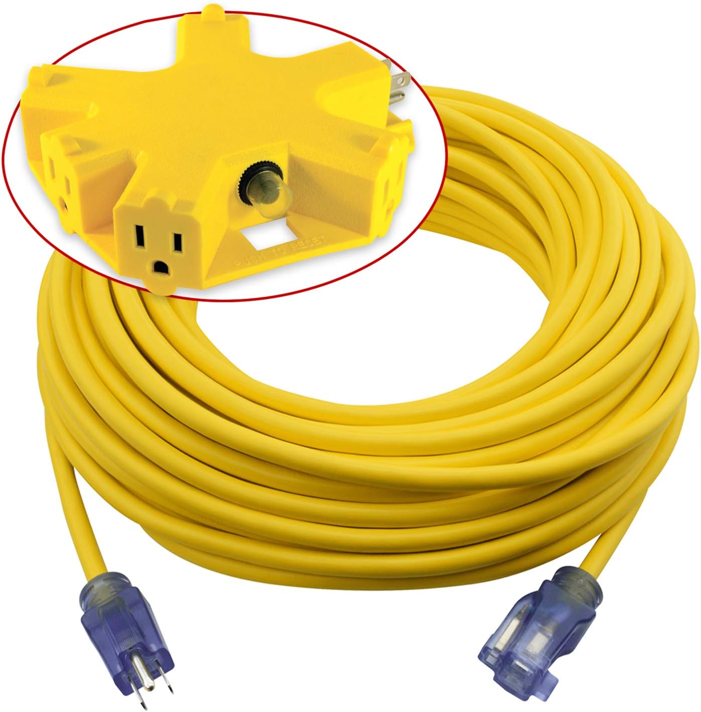 Clear Power 50ft Lighted Outdoor Extension Cord 12/3 SJTW Heavy Duty w