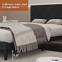 Vista 8 de Base de cama de tamaño individual con cabecera ajustable, plataforma tapizada de terciopelo, marcos de cama individual con fuerte soporte