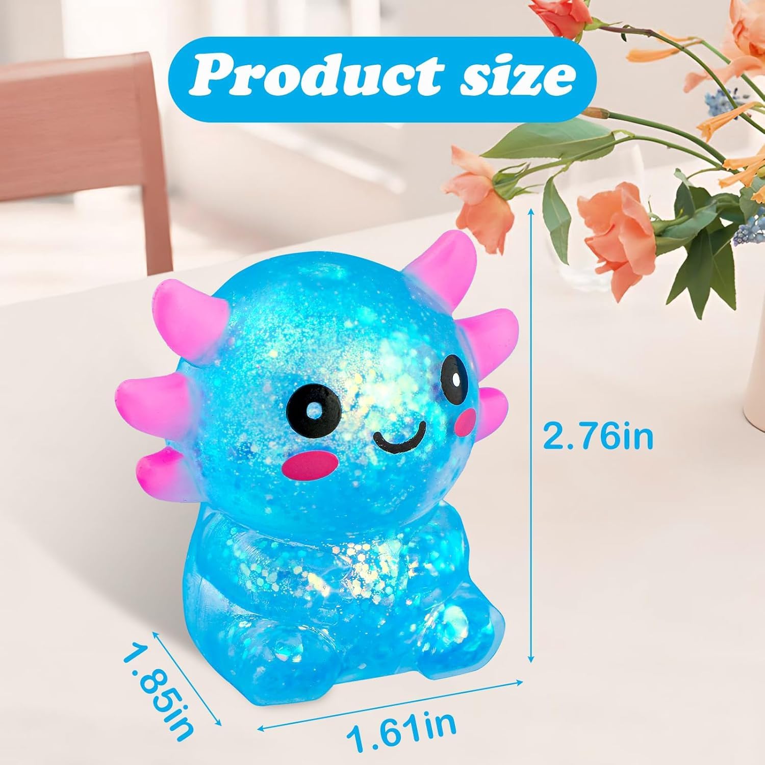 Axolotl Squish-y Stress Relief Toy Glitter Fidget Toys Cute Malts Sugar Axolotl Toy Fidget Toys Adults Fidget-Toy for Kids Youth Adult Party Favors Anxiety Relief Squish-y-Toys #Blue - Image 2