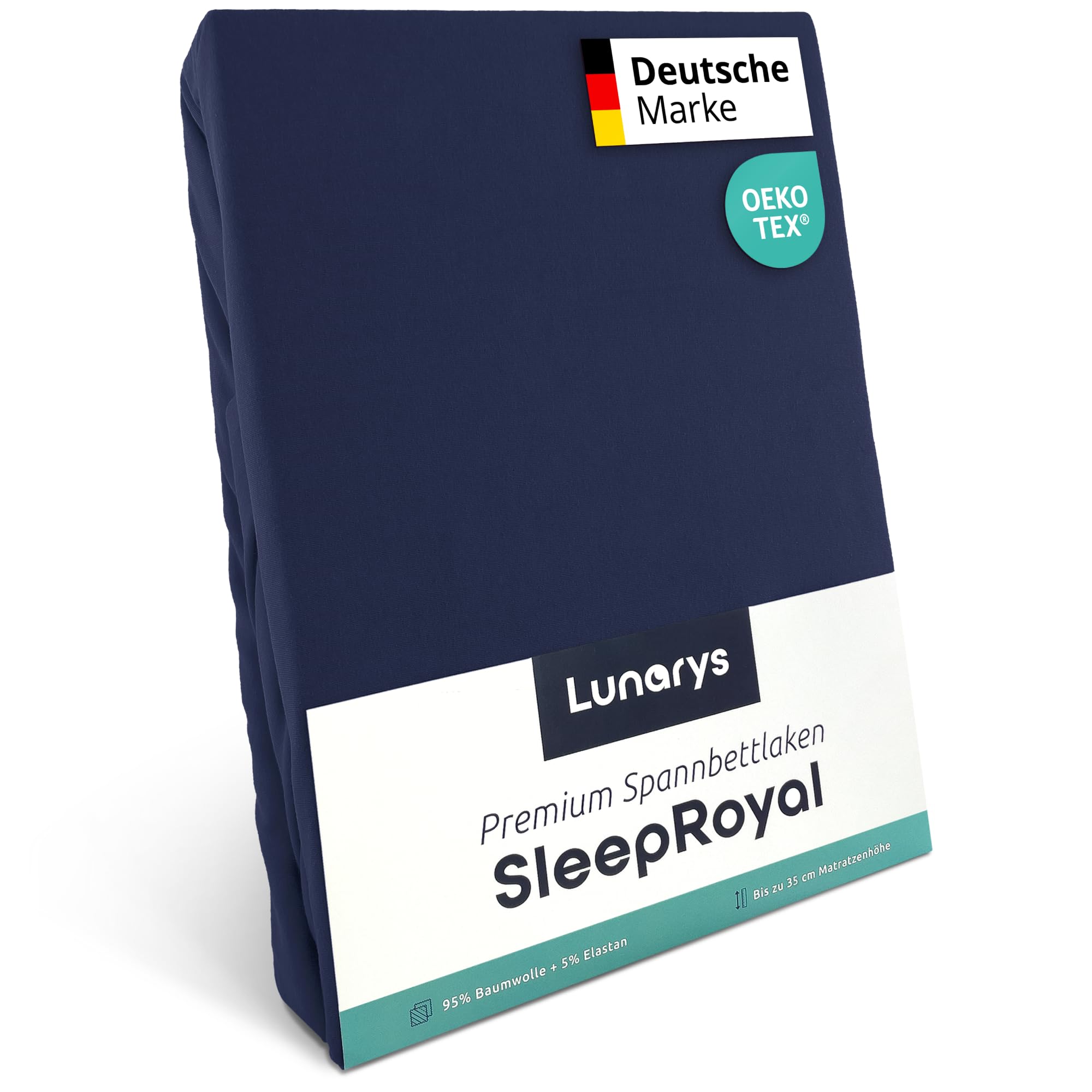 Lunarys® SleepRoyal Luxus Spannbettlaken 100x200cm - Dunkelblau - 250 g/m² Premium Bettlaken - 40 cm Steghöhe - für hohe Matratzen, Boxspringbett & Matratze + Topper & Wasserbett - Stretch Jersey