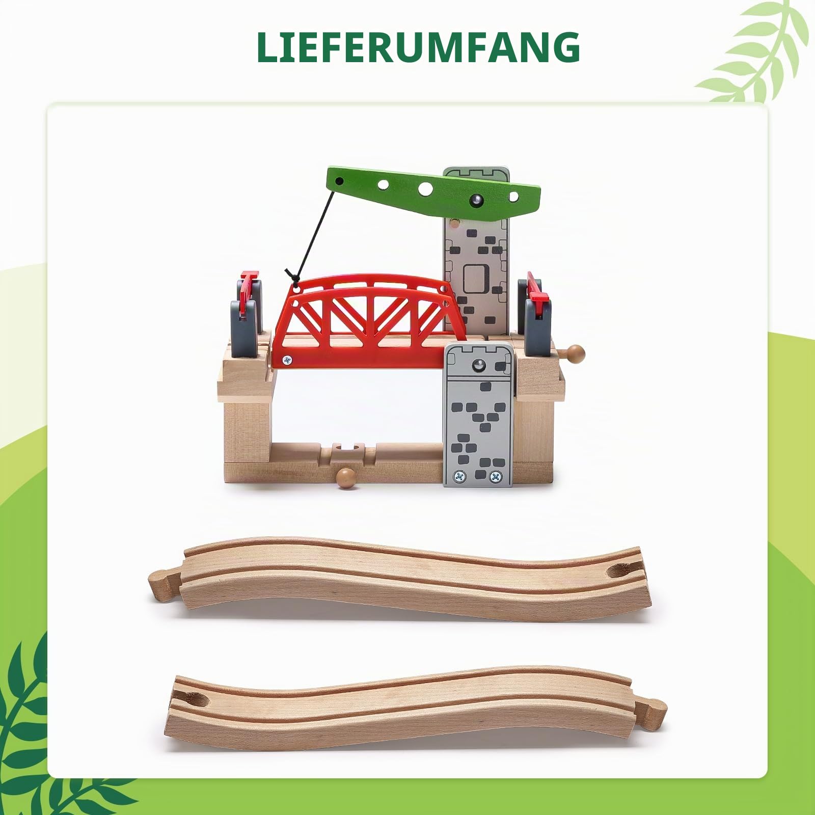 SainSmart Jr. Bewegliche Hebebrücke mit Gleis – Eisenbahnzubehör Holzeisenbahn, kompatibel mit Brio, Thomas, Chuggington & Melissa & Doug, für Kinder ab 3 Jahren