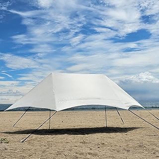 10x17ft Beach Canopy Tent Sun Shade with 2 Poles Camping Tarp Shelter for Beach Grass