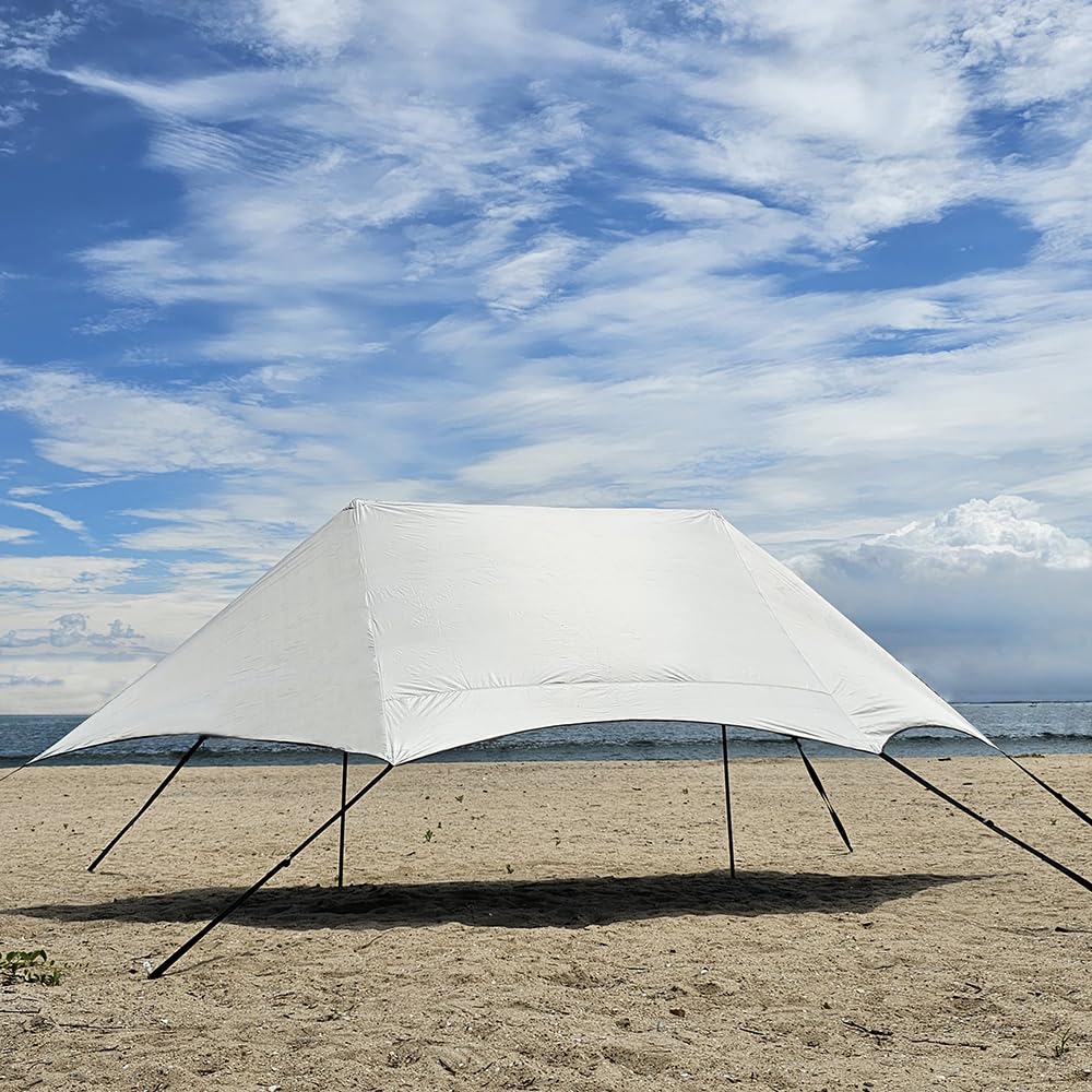 HipierFx 3x5m Portable Beach Tent Beach Canopy with 2 Poles Camping Tarp for Beach Grass