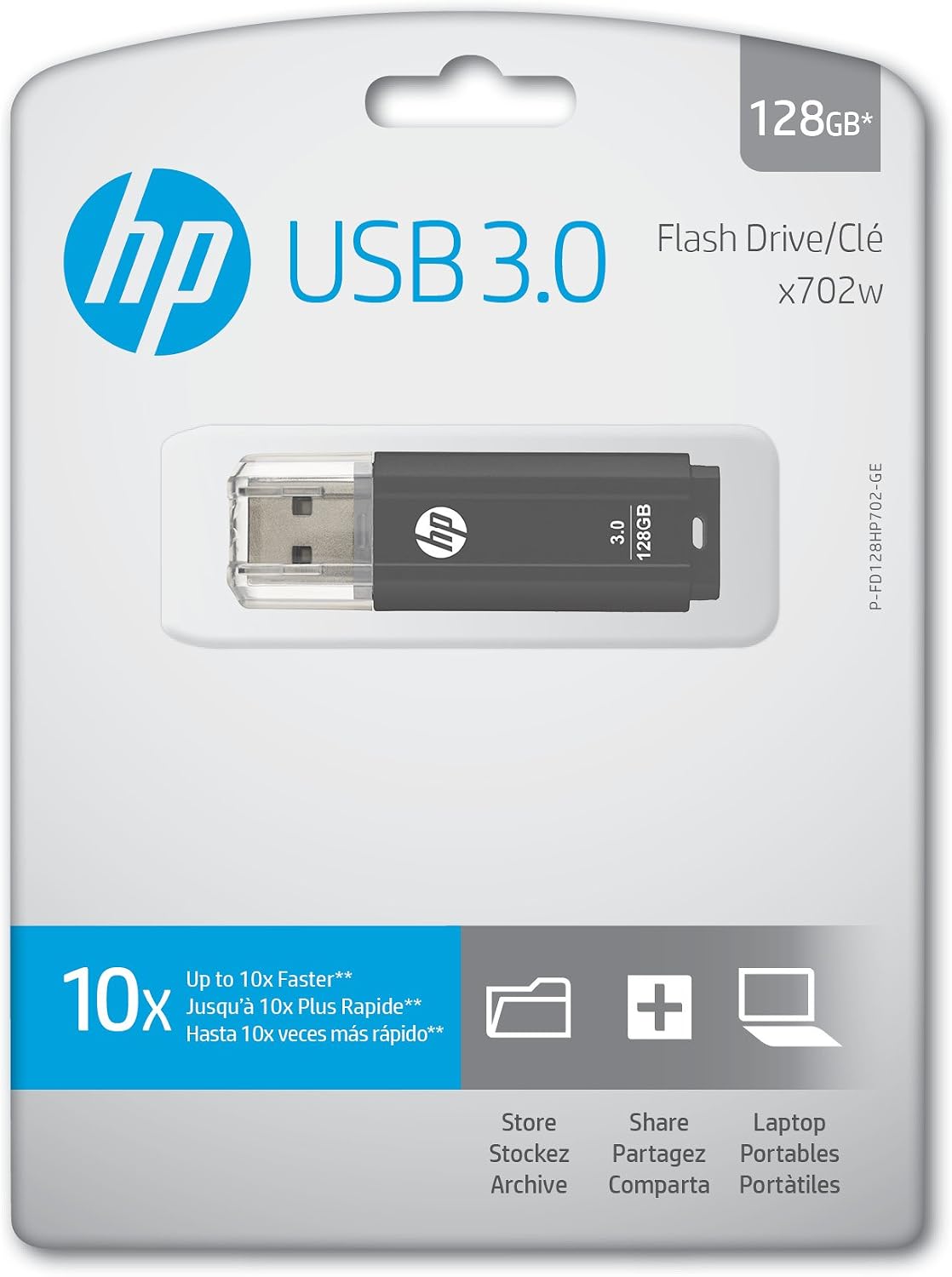 HP x702w 128GB USB 3.0 Flash Drive - Speed Approximately 10X Faster Than USB 2.0 - P-FD128HP702-GE