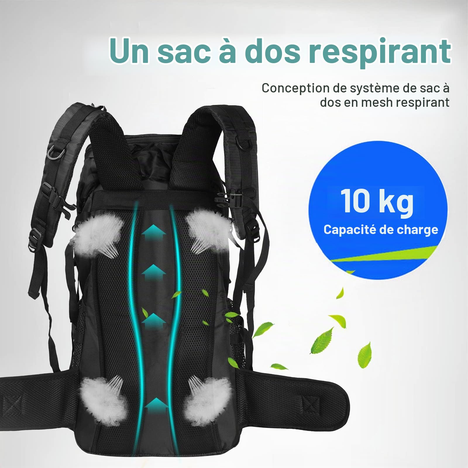 Sac à Dos de Randonnée 70L en Nylon avec Housse de Protection Imperméable Ultraléger pour Alpinisme Escalade Trekking Sport Voyage Camping (Noir)