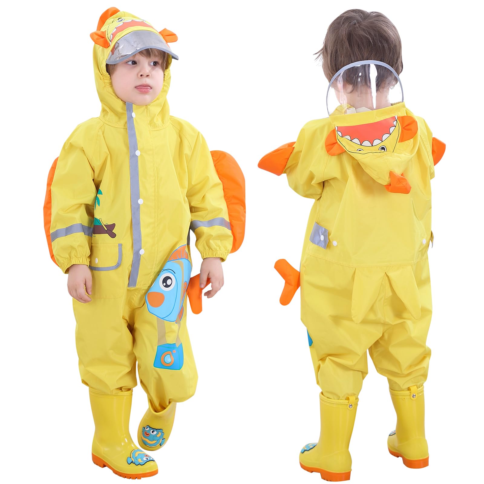 Enfants Imperméable - Garçons Filles Combinaison de Pluie Manteau de Pluie Motif de Dessin Animé Mignon Veste de Pluie Légère Onesie Vêtements de Pluie 2-8 Ans